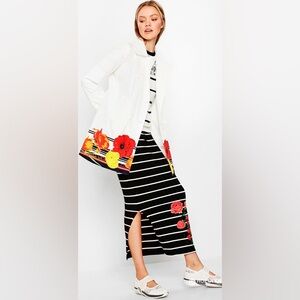 Desigual White Draco Coat Spring/Summer 2017 Collection Poppy Print Size 40 US M